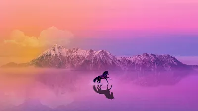 SpashScreen - Широкоформатные обои и заставки на рабочий стол - лошадь  скачет, горы, фиолетовый фон, животные, конь, 3840х2160 4к обои