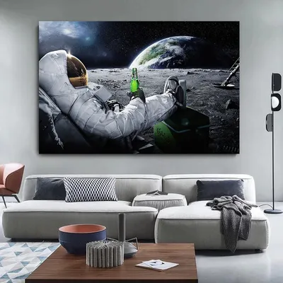 Картина на холсте космонавта космонавт питьевое пиво на Луне ПЕЧАТЬ Плакаты  Смешные настенные картины для декора гостиной | AliExpress