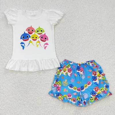 Wholesale Baby Shark print shirt match shorts girls summer clothing -  Stylish Clothes - Fieldfolio