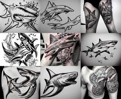 Bubble-free stickers black shark tattoo print – Ink020