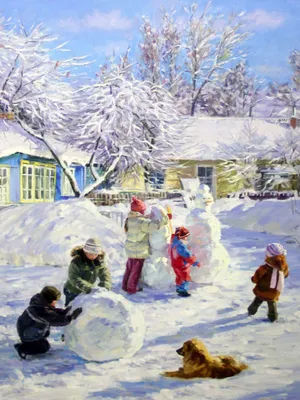 Купить репродукцию картины Аверин Александр Николаевич - Зима во дворе в  Москве