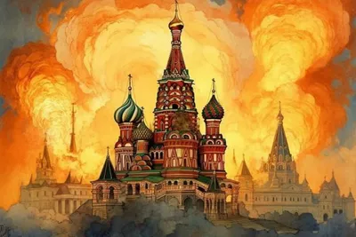 Кремль в огне: художник показал, как нейросеть видит пылающий центр Москвы  (фото)