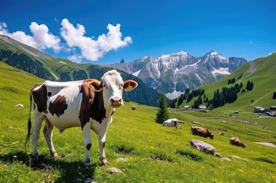Фотообои \"Коровы на фоне Альпийских лугов\" - Арт. 180396 | Купить в  интернет-магазине Уютная стена