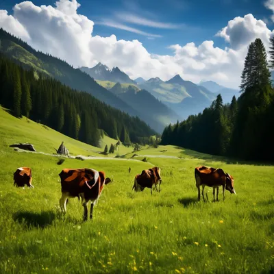 Коровы пасутся на альпийских лугах швейцарских альп коровы пасутся на  горных лугах в альпах | Премиум Фото