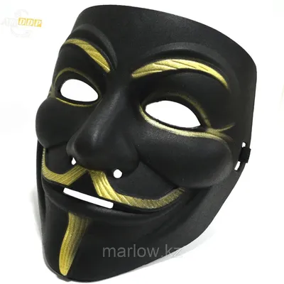 Маска Гая Фокса карнавальная маска с подкладками Анонимус матовая черная с  золотистыми чертами (id 107087110)