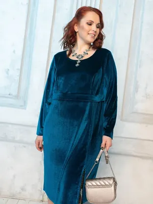 Бархатное платье с длинным рукавом, морская волна - купить в Москве ◈ цена  в интернет-магазине «L'Marka»