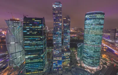 Панорама ночного города (HD обои) | Москва-Сити