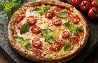Обои сыр, пицца, помидоры, базилик картинки на рабочий стол, раздел еда -  скачать