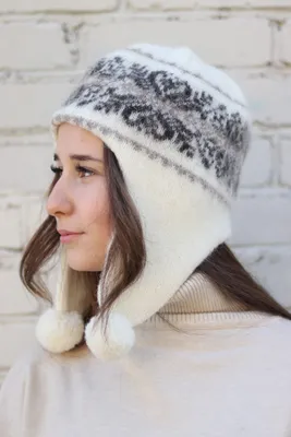 Белая вязаная шапка - Интернет-магазин шапок Zeneva: женские шапки из  кашемира