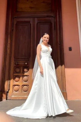 Атласное свадебное платье артикул 217512 цвет белый👗 напрокат 5 000 ₽ ⭐  купить 40 000 ₽ в Екатеринбурге