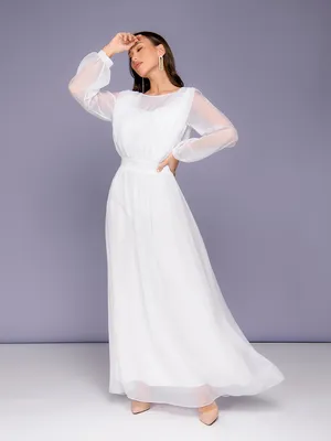 Простое и элегантное белое платье макси с высоким разрезом — идеально  подходит для свадьбы, помолвки или особых мероприятий. Купить в Киеве •  Интернет-магазин Onlady