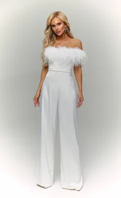 Комбинезон брючный с перьями Фьюджи белый — Купить в интернет-магазине  женской одежды Malina Bonita