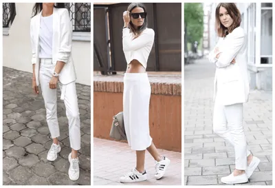 Белые кроссовки: модные луки и красивые образы с крутыми кроссами белого  цвета, сочетание обуви с джинсами и носками