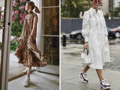 9 образов с платьями и кроссовками для женщин за 50, которые хотят  чувствовать себя комфортно и элегантно