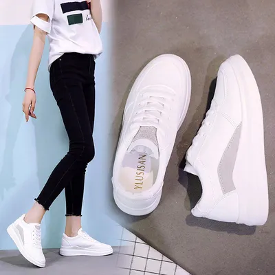Купить Осенние женские кроссовки на платформе, белые плоские кроссовки для  студентов и девочек, спортивная обувь | Joom
