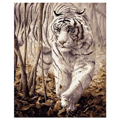 Картина по номерам Strateg ПРЕМИУМ Белый тигр с лаком и уровнем размером  40х50 см VA-0238 купить в Украине, по цене от производителя Strateg