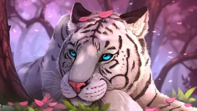 Обои Белый тигр, тигр, кошачьих, живопись, Лев 4K Ultra HD бесплатно,  заставка 3840x2160 - скачать картинки и фото