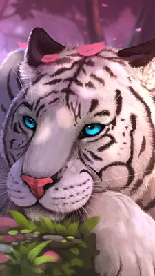 Обои Белый тигр, тигр, кошачьих, живопись, Лев на телефон Android,  1080x1920 картинки и фото бесплатно
