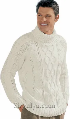 Белый свитер с ирландским узором, вязаный спицами — Shpulya.com - схемы с  описанием для вязания спицами и крючком