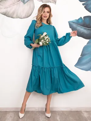 Бирюзовое платье-трапеция с рюшами 76460 за 432 грн: купить из коллекции  Splashy style - issaplus.com