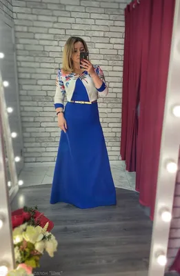 Длинное синее платье в цвете электрик (также в цвете пудра)