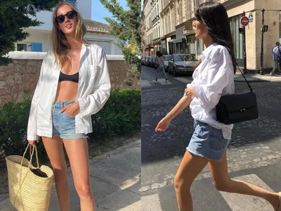 Джинсовые шорты и белая рубашка на лето — гардероб француженок | Vogue  Russia