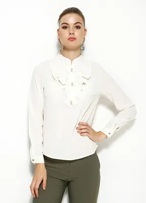 Для женщин :: Рубашки :: Блузки :: БЛУЗКА С ЖАБО ОРБАМИ И ПУГОВИЦАМИ ИЗ  БУСИН ИЗ ЖЕМЧУГА Голубой | 7969/230