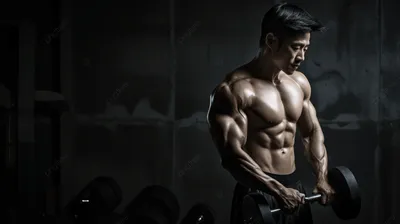 Brutal strong muscular bodybuilder athletic man pumping up muscles with  chains on black background. Workout bodybuilding concept. Copy space for  sport nutrition ads. Stock Photo | Adobe Stock