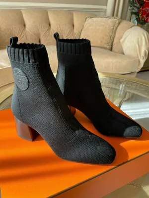 Hermes Black Knit Calfskin Volver 60 Ankle Boots | eBay