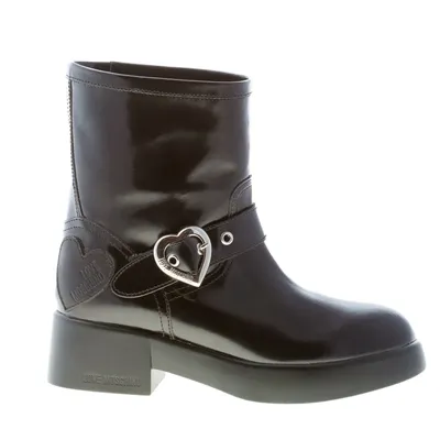 LOVE MOSCHINO women shoes Black Urban ankle boot heart-shaped silver buckle  | eBay