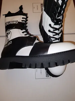 Moschino Chunky Lace Up Boots Black Mens 9.5 EU 42 white bi stripe combat  Shoes | eBay