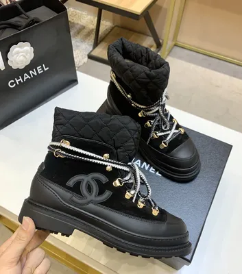 CHANEL 18B Nylon Leather Lace Up Coco Neige Winter Boots Shoes $1350 | eBay