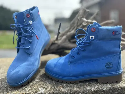 BLUE TIMBERLAND X CHAMPION WOMANS SZ 5 BOOTS | eBay