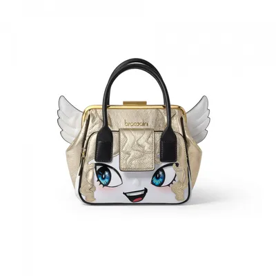 Купить бело-золотистую кожаную сумку в виде смайлика из линии Clio от  Braccialini в интернет-магазине