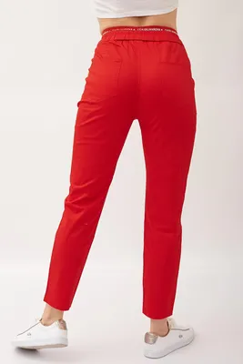 Женские брюки с карманами с поясом на кулиске длина брючин 7/8 Трикотаж  40-50 размеры | AliExpress
