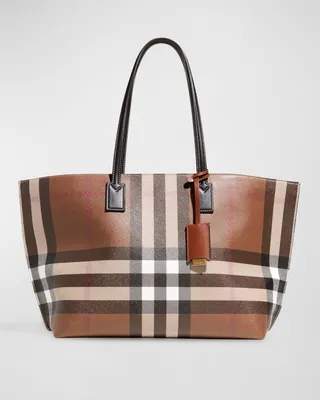 BURBERRY: bag in check coated cotton - Brown | Burberry tote bags 8069659  online at GIGLIO.COM