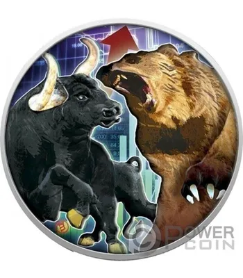 BULL AND BEAR Бык и медведь 1 Oz Серебро Монета 5$ Tokelau 2021