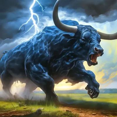 Гигантский мощный бык в виде темно…» — создано в Шедевруме