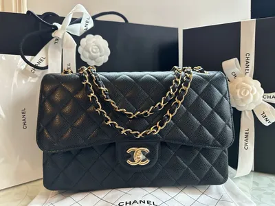 NEW CHANEL REV Jumbo Classic Caviar Double Flap Black Bag Gold CC HWR  MICROCHIP | eBay