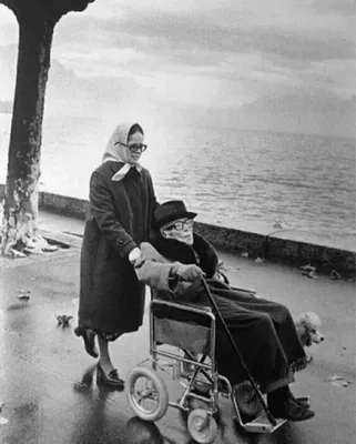 Последнее фото Чарли Чаплина в сопровождении его жены Уны на прогулке по  берегу озера Леман в Веве, Швейцария, октябрь 1977 года | Пикабу