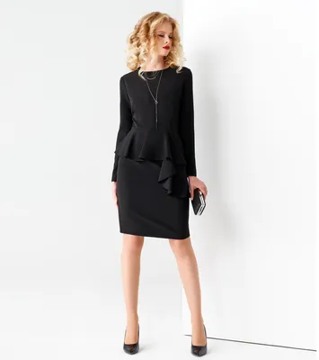 Платье приталенное черное с разрезами на рукавах - купить оптом по выгодной  цене | Интернет-магазин «DS Trend»