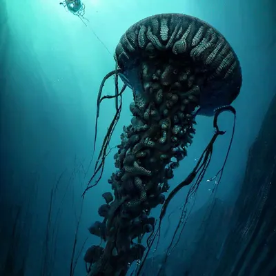 Чёрная ядовитая медуза с длинными …» — создано в Шедевруме
