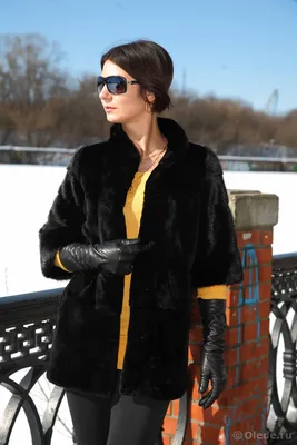 Пальто полушубок автоледи из щипаной черной норки | Меховое ателье OLEDE  Москва