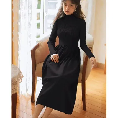 Черные элегантные платья-миди для женщин, трикотажное длинное платье,  осень-зима, красные платья – лучшие товары в онлайн-магазине Джум Гик