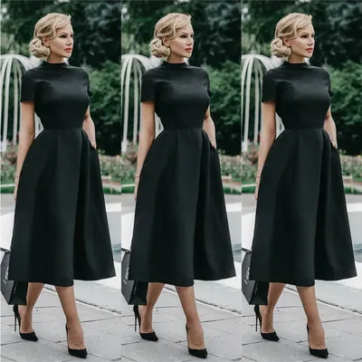 Женское облегающее платье-миди с высокой талией, однотонное черное платье-трапеция  с высокой талией, офисное платье для женщин, 2022 | AliExpress