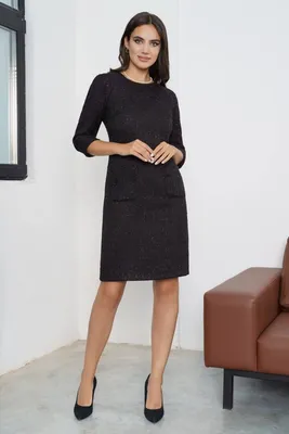 Черное офисное платье для полных Джулия (ID#889624925), цена: 1480 ₴,  купить на Prom.ua