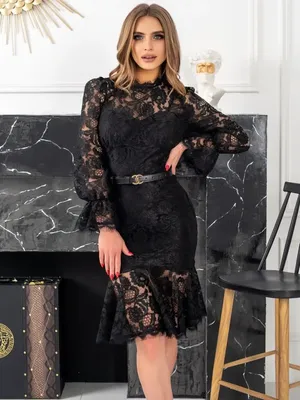 Платье вечернее футляр с воланом внизу кружевное черное MISSMEXX 135233562  купить за 370 400 сум в интернет-магазине Wildberries