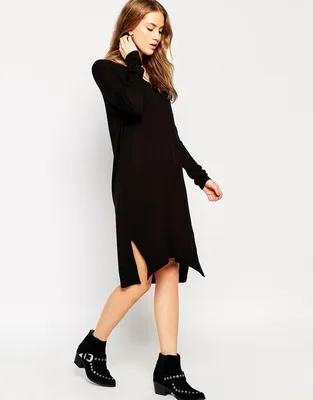 Черное вязаное платье-свитер с боковой шнуровкой арт.35982 - купить в  Санкт-Петербурге