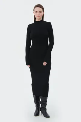 Купить Вязаное платье макси черное: платье, цвет черный, материал трикотаж,  стиль повседневный, купить в интернет-магазине VOVK за 2190 грн.