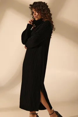Вязаное платье в рубчик без рукавов черное - купить в интернет магазине  Аржен